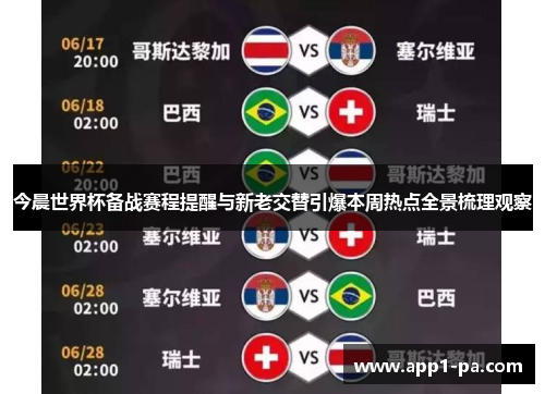 今晨世界杯备战赛程提醒与新老交替引爆本周热点全景梳理观察